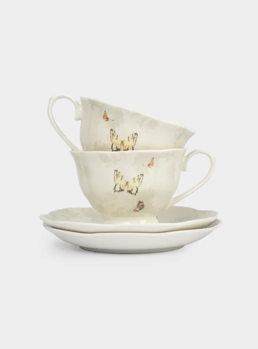 Пара чайная, 2 перс, 4 пр, 210 мл, фарфор N, бежевая, Бабочки, Butterfly garden ,image-0