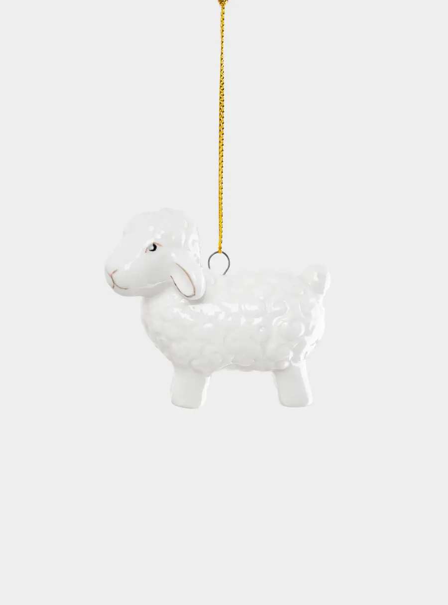 Игрушка елочная, 6 см, фарфор P, молочно-золотистая, Овечка, Sheep ,image-0