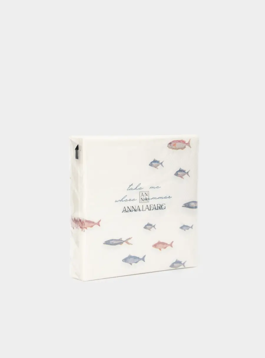 Салфетки бумажные, 21х21 см, 20 шт, квадратные, белые, Рыбы, Sea world ,image-1