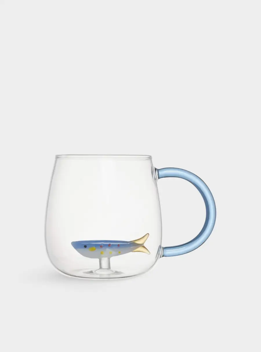 Кружка, 400 мл, стекло Б, голубая ручка, Рыбка, Sea world ,image-2