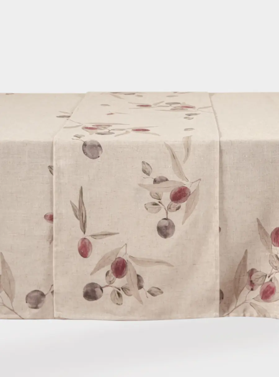 Дорожка настольная, 40х160 см, полиэстер/лен, бежевая, Сливы на ветках, Plum Orchard ,image-0