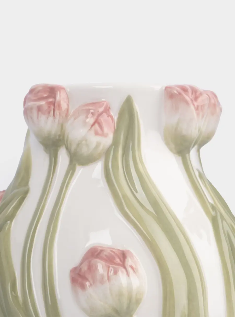 Ваза для цветов, 19 см, керамика, молочная, Розовые тюльпаны, Tulip, image-4