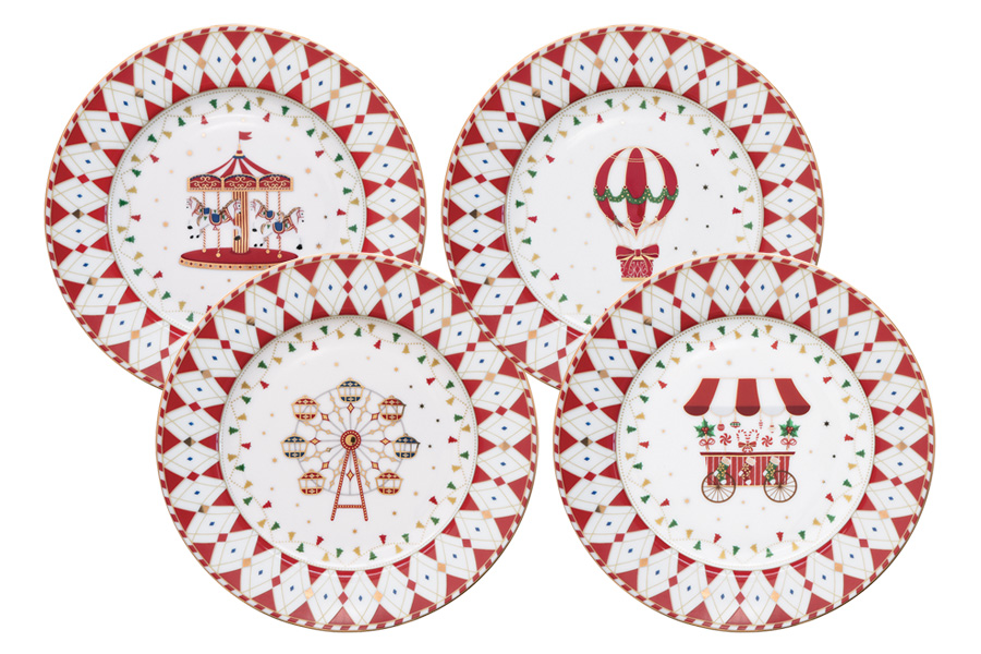 Набор десертных тарелок Рождественская карусель, 19 см, 4 шт