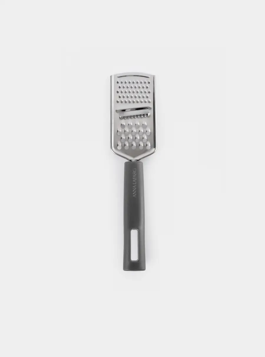 Терка, 24 см, 3 в 1, крупная/мелкая/для слайсов, с ручкой, сталь/пластик, графитовая, Multi ,image-0