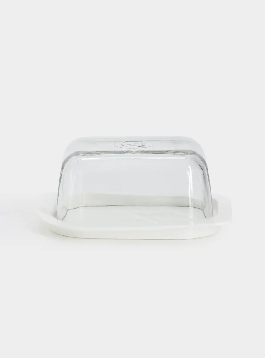Масленка, 14 см, стекло/пластик, прямоугольная, белая, Basic ,image-1