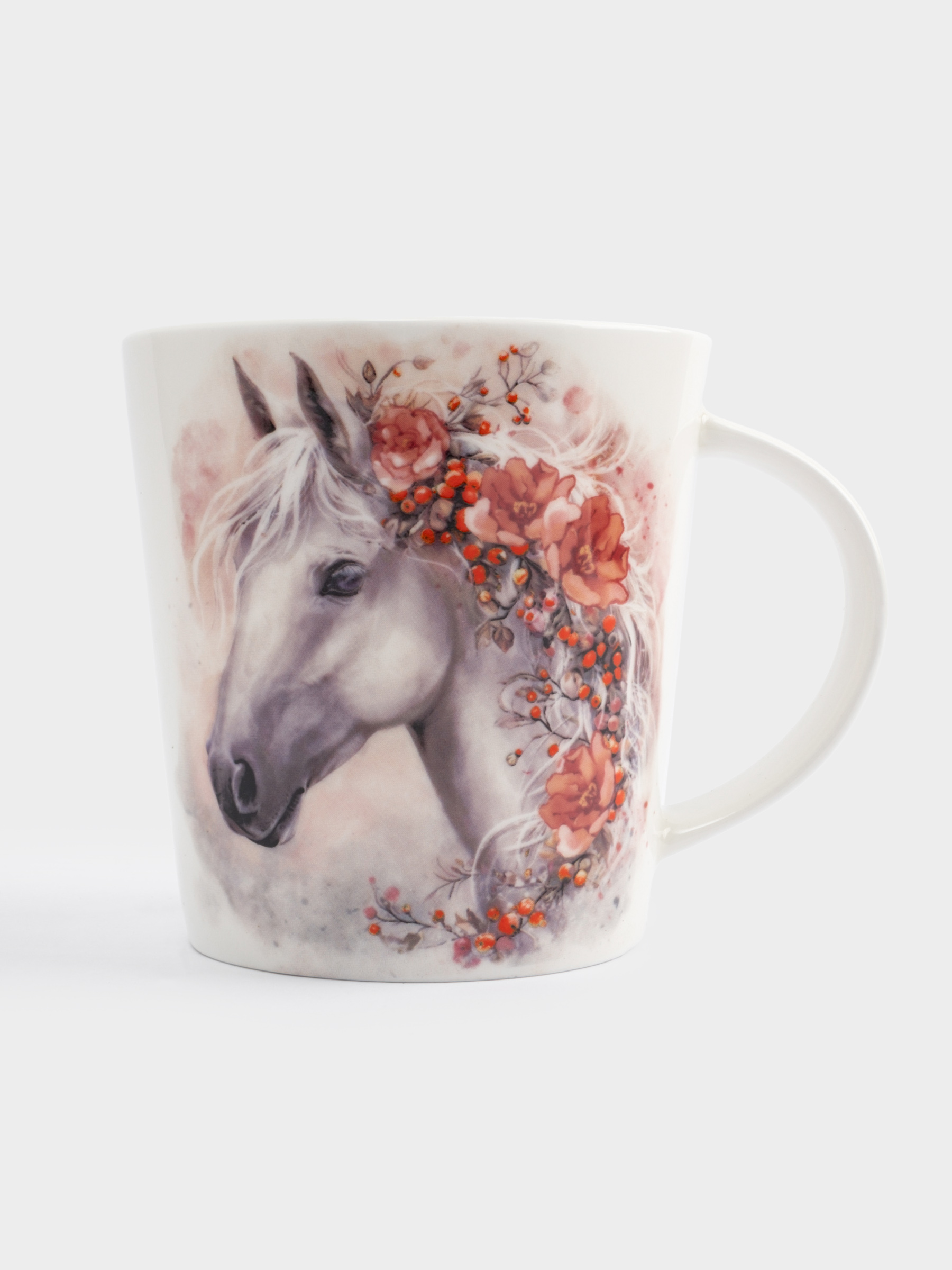 Кружка, 450 мл, фарфор F, белая, Лошадь с цветами, Horse, image-0