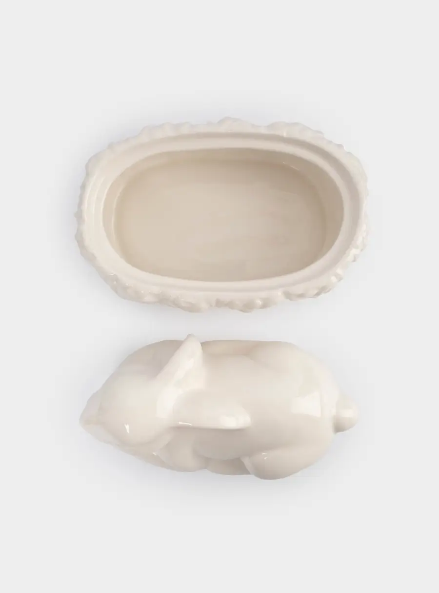 Емкость для хранения, 18х15 см, 740 мл, керамика, молочно-золотистая, Кролик в цветах, White Rabbit, image-8