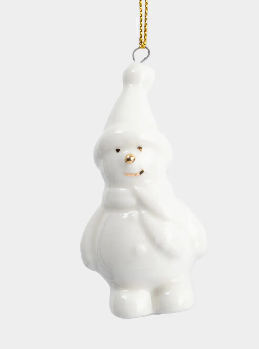 Игрушка елочная, 7 см, фарфор P, бело-золотистая, Снеговик, New year ,image-0
