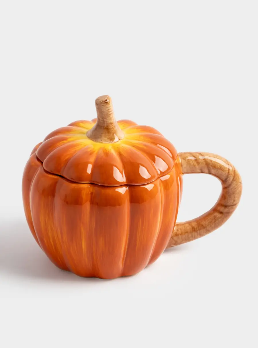 Кружка, 450 мл, с крышкой, керамика, оранжевая, Тыква, Bright pumpkin ,image-0
