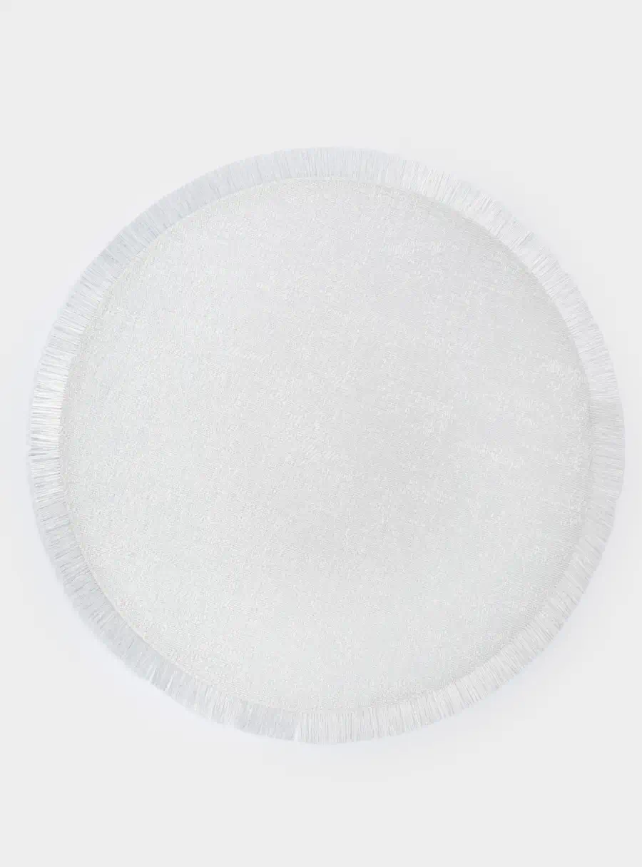 Салфетка под приборы, 38 см, ПВХ/полиэстер, круглая, серебристая, Бахрома ,image-0