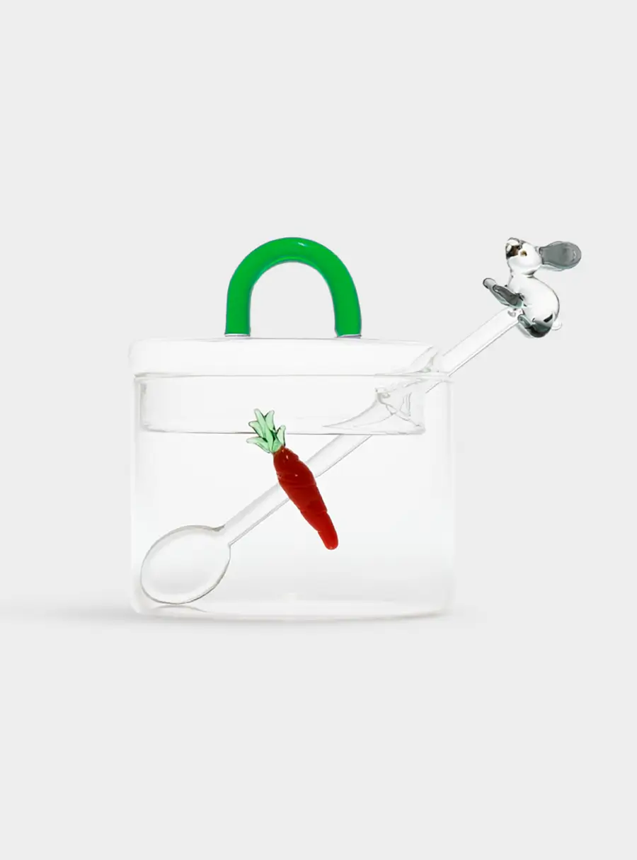 Сахарница, 9 см, 300 мл, с ложкой, стекло Б, Кролик и морковка, Monterey