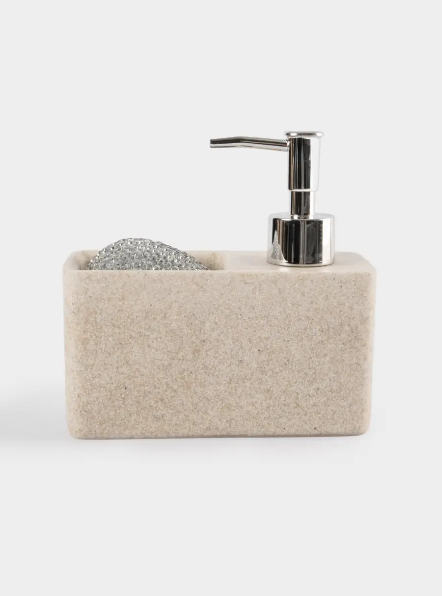 Диспенсер для моющего средства, 160 мл, органайзер, с губкой, полирезин/пластик, бежевый, Stone ,image-3