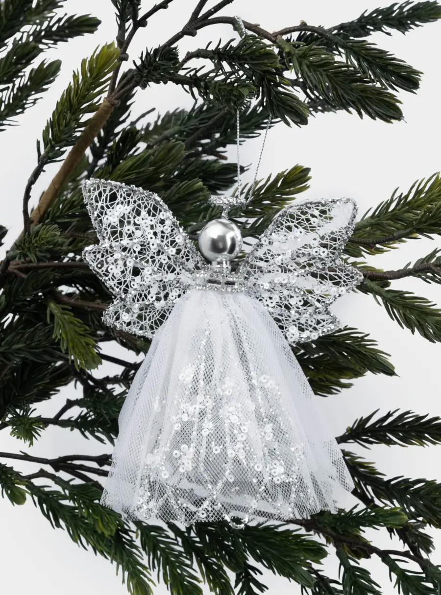 Игрушка елочная, 15 см, металл/ткань, серебристая, Ангел, Event, image-2