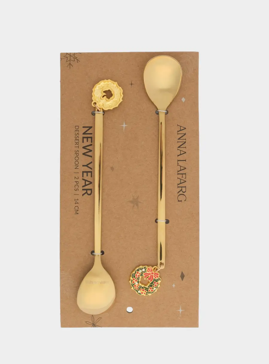 Ложка десертная, 15 см, 2 шт, сталь, золотистая, Венок, New year, image-5