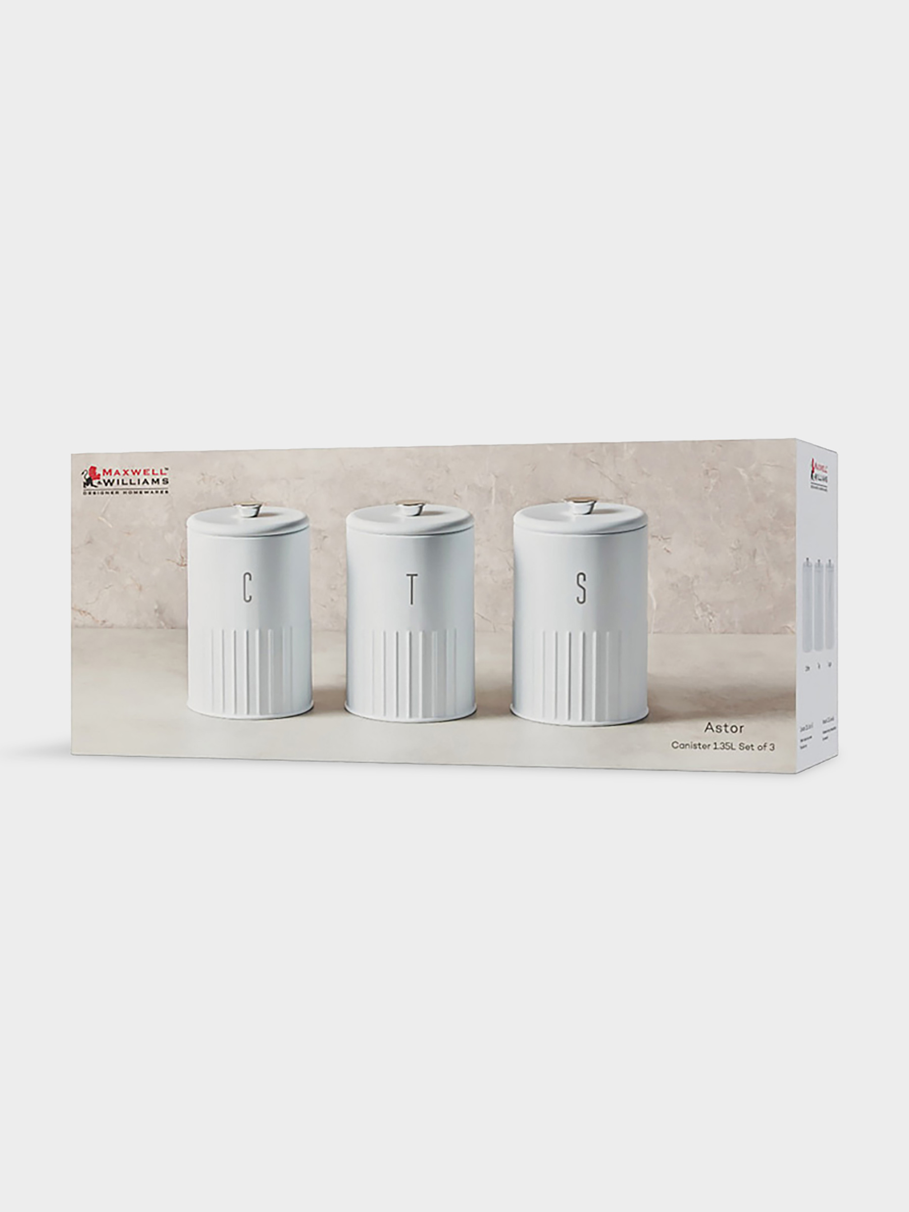 Набор банок для сыпучих продуктов, 3 пр, 1.35 л, h17 см, белые, Astor, image-3