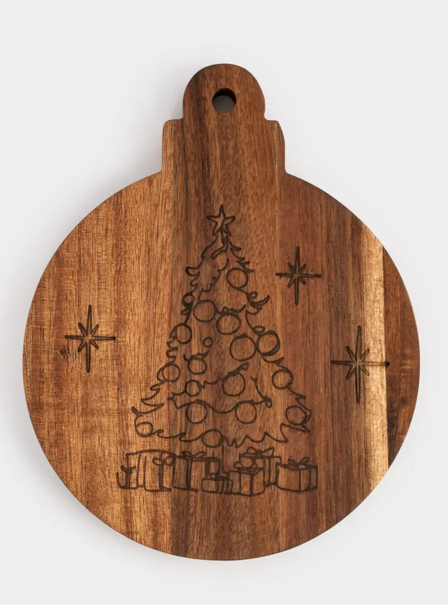 Набор для сыра, 2 пр, доска-блюдо, сталь/дерево, золотистый, Новогодний шар ,image-1