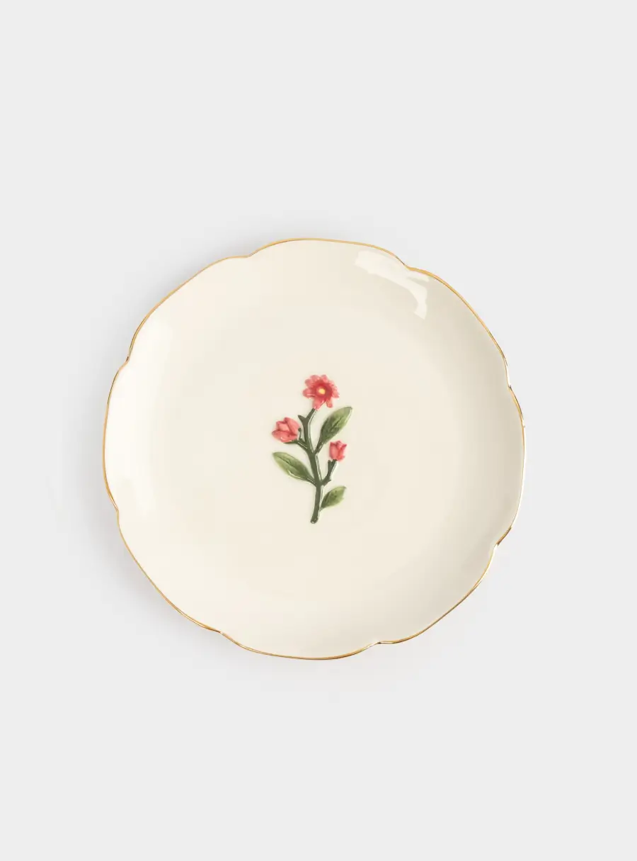 Тарелка десертная, 17 см, керамика, молочная, с золотистым кантом, Фиолетовые цветы, Gentle flower ,image-1