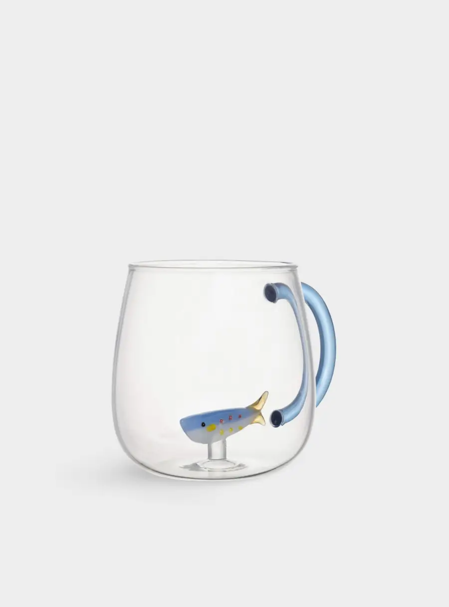 Кружка, 400 мл, стекло Б, голубая ручка, Рыбка, Sea world ,image-3