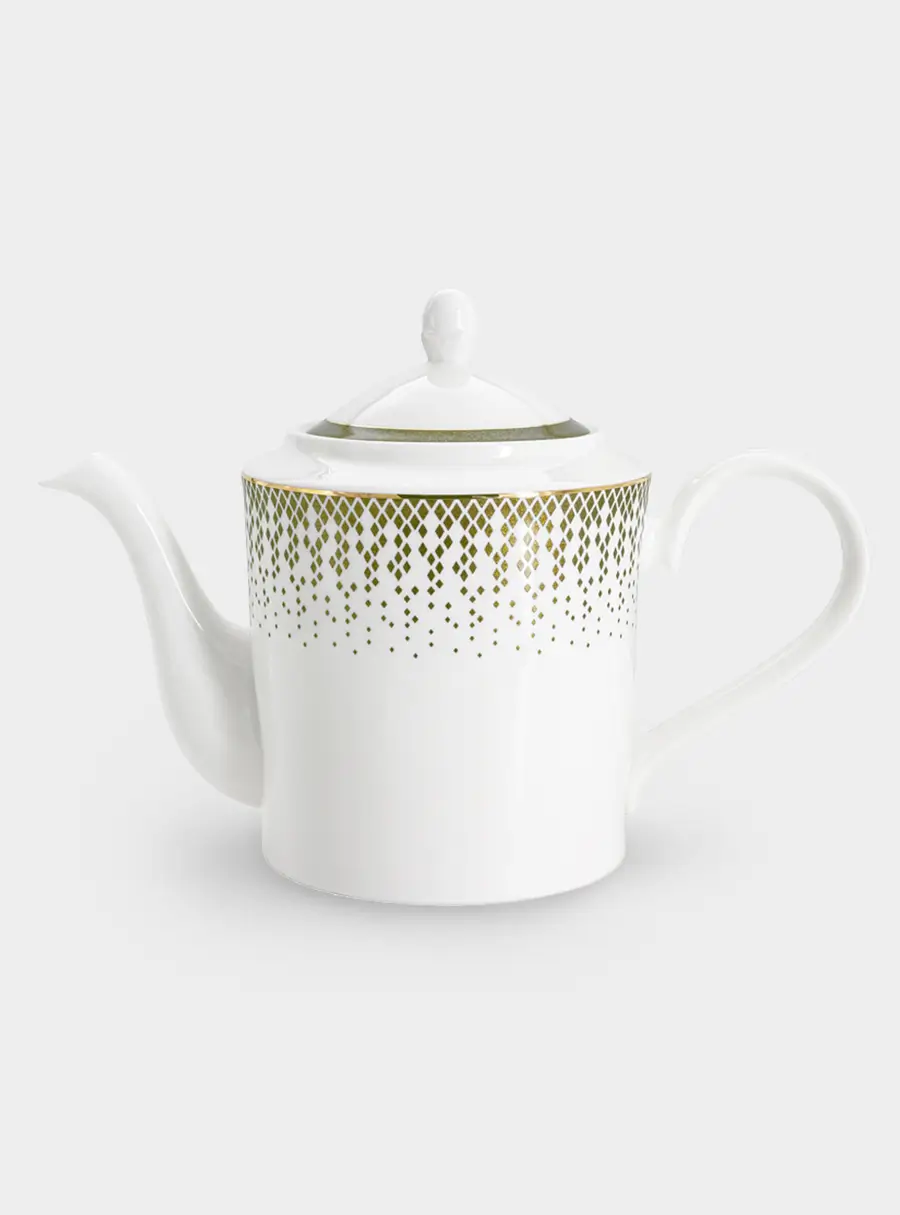 Сервиз чайный, 12 перс, 40 пр, фарфор F, бело-зеленый, с золотистым кантом, матовый, Virtus ,image-2