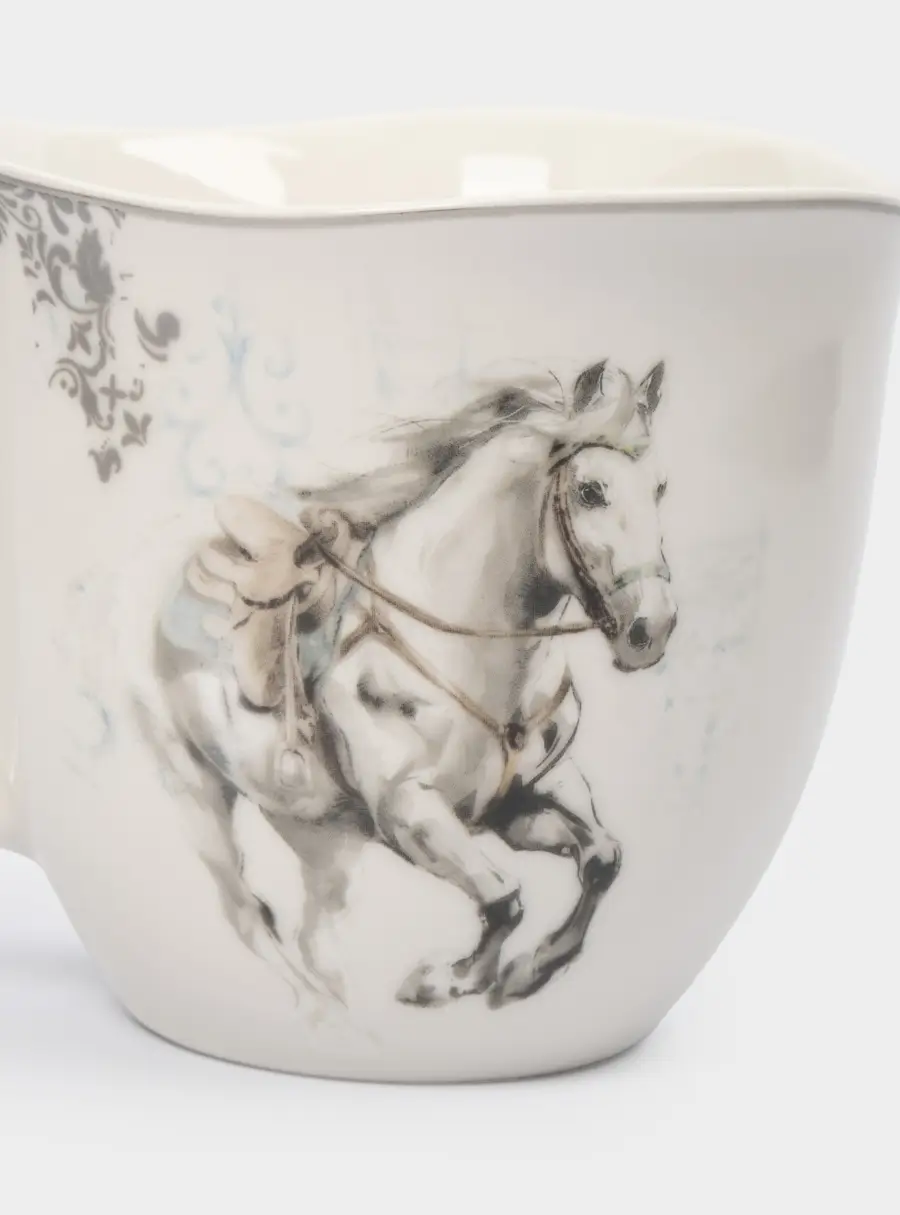 Кружка, 320 мл, 2 шт, фарфор N, белая, с серебристым кантом, Конь, White horse ,image-4