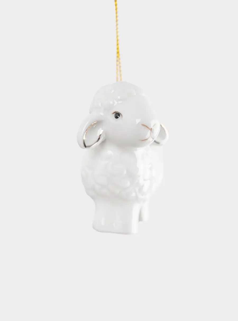 Игрушка елочная, 6 см, фарфор P, молочно-золотистая, Овечка, Sheep ,image-1