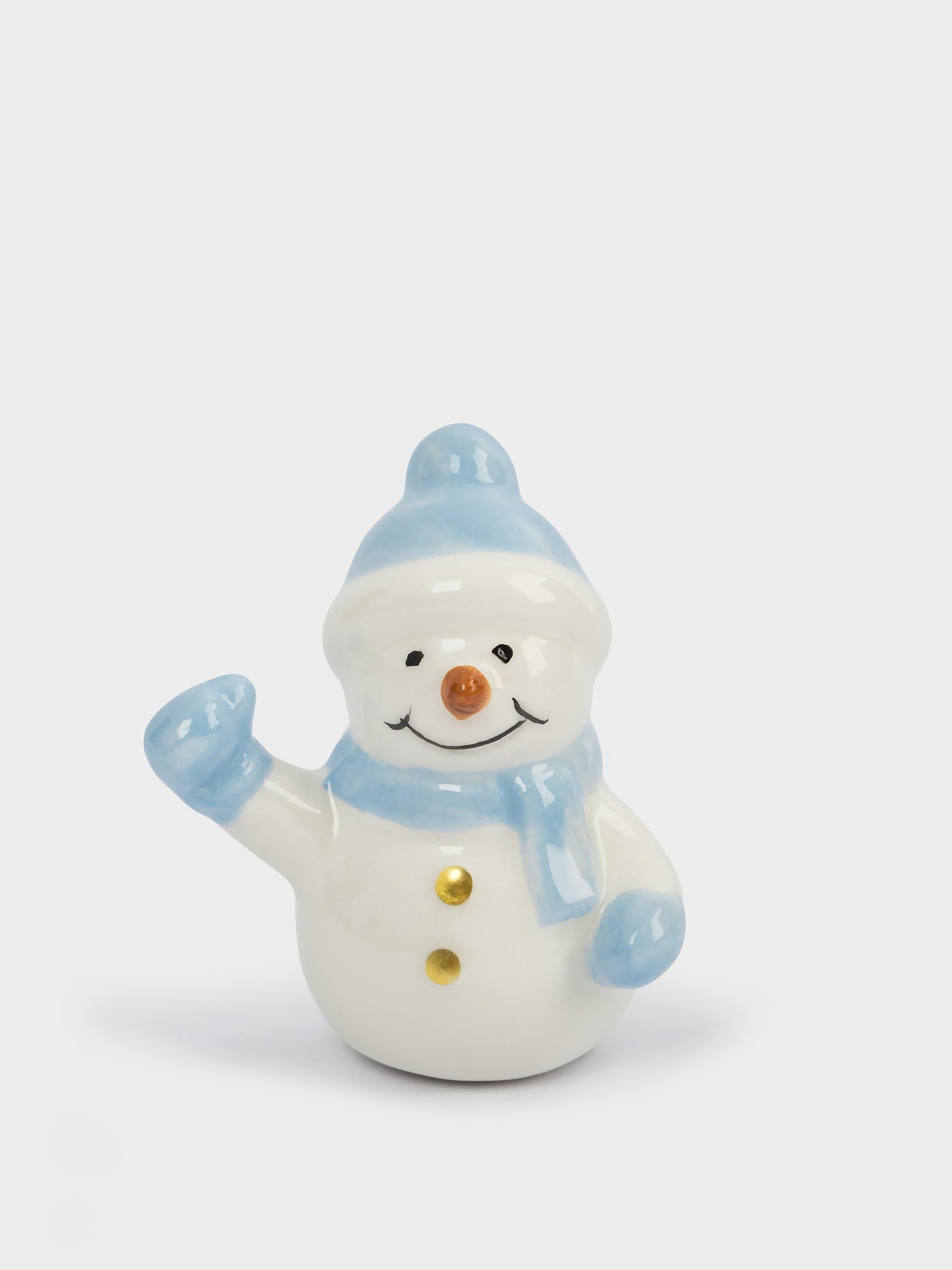 Статуэтка, 6 см, керамика, бело-голубая, Снеговик в шапке и шарфе, Snowman, image-1