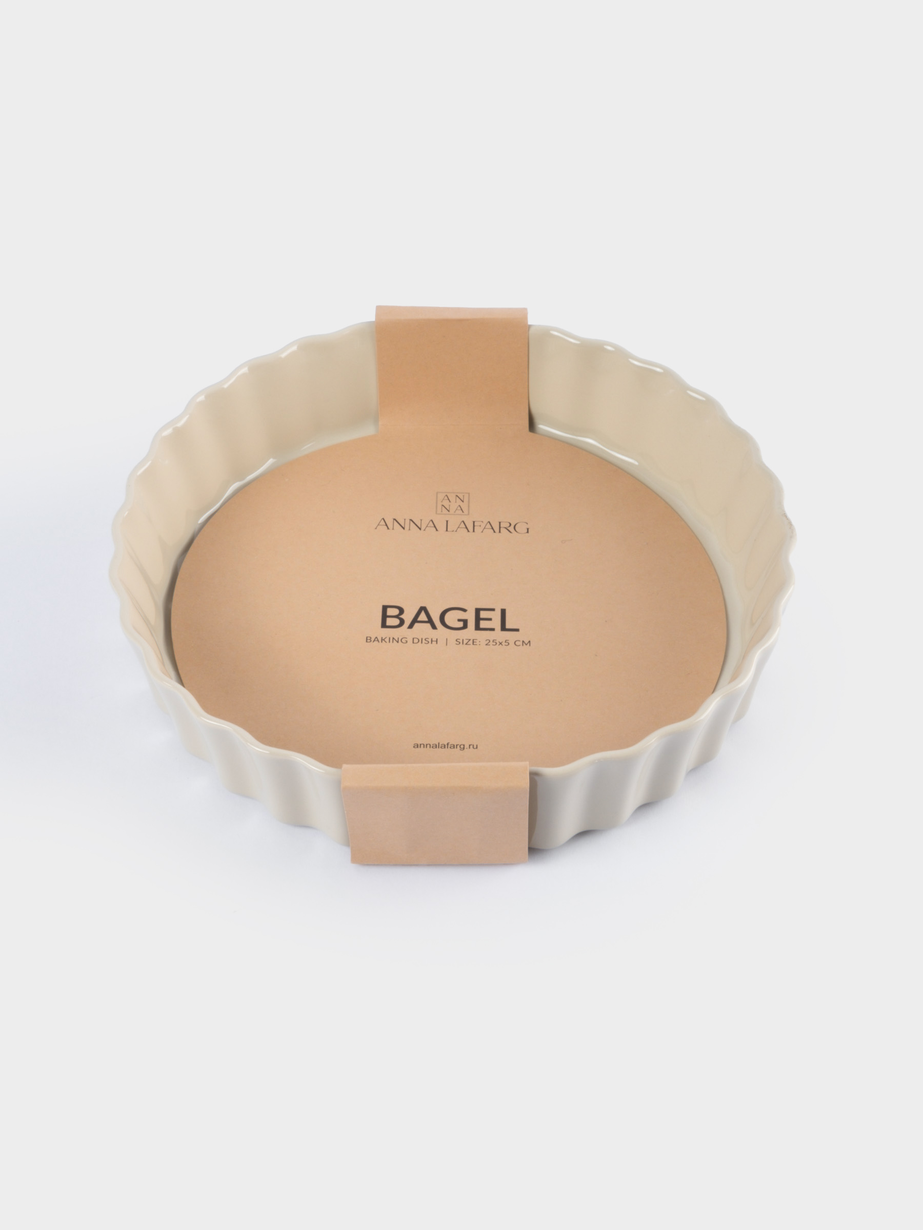 Форма для запекания, 25 см, керамика, круглая, бежевая, Ребристый край, Bagel, image-5