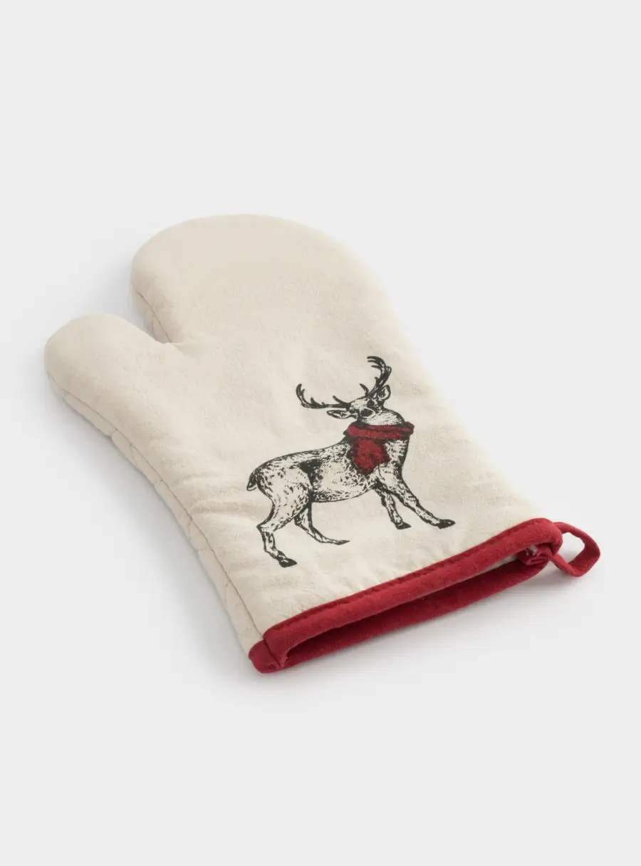 Прихватка-варежка, 18x30 см, хлопок, серо-бежевая, Олень в шарфе, Deer ,image-2