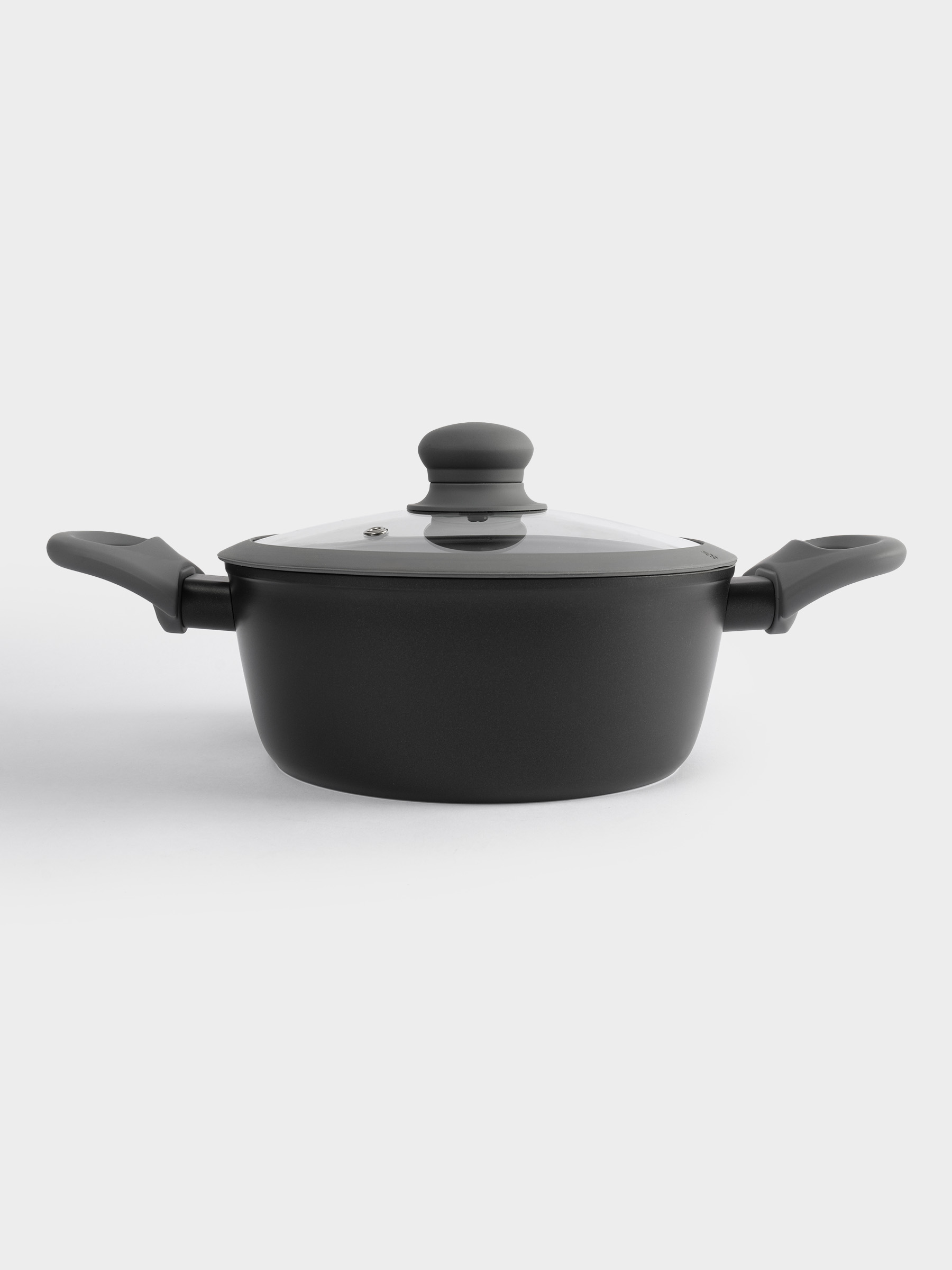 Кастрюля, 20 см, 2,3 л, с крышкой, с покрытием, алюминий, серо-черная, Robust, image-0