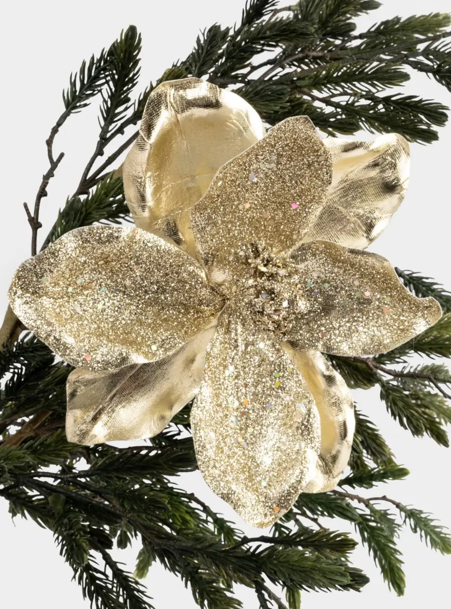 Украшение декоративное, 20 см, на клипсе, пластик, золотистое, Цветок, New year ,image-3
