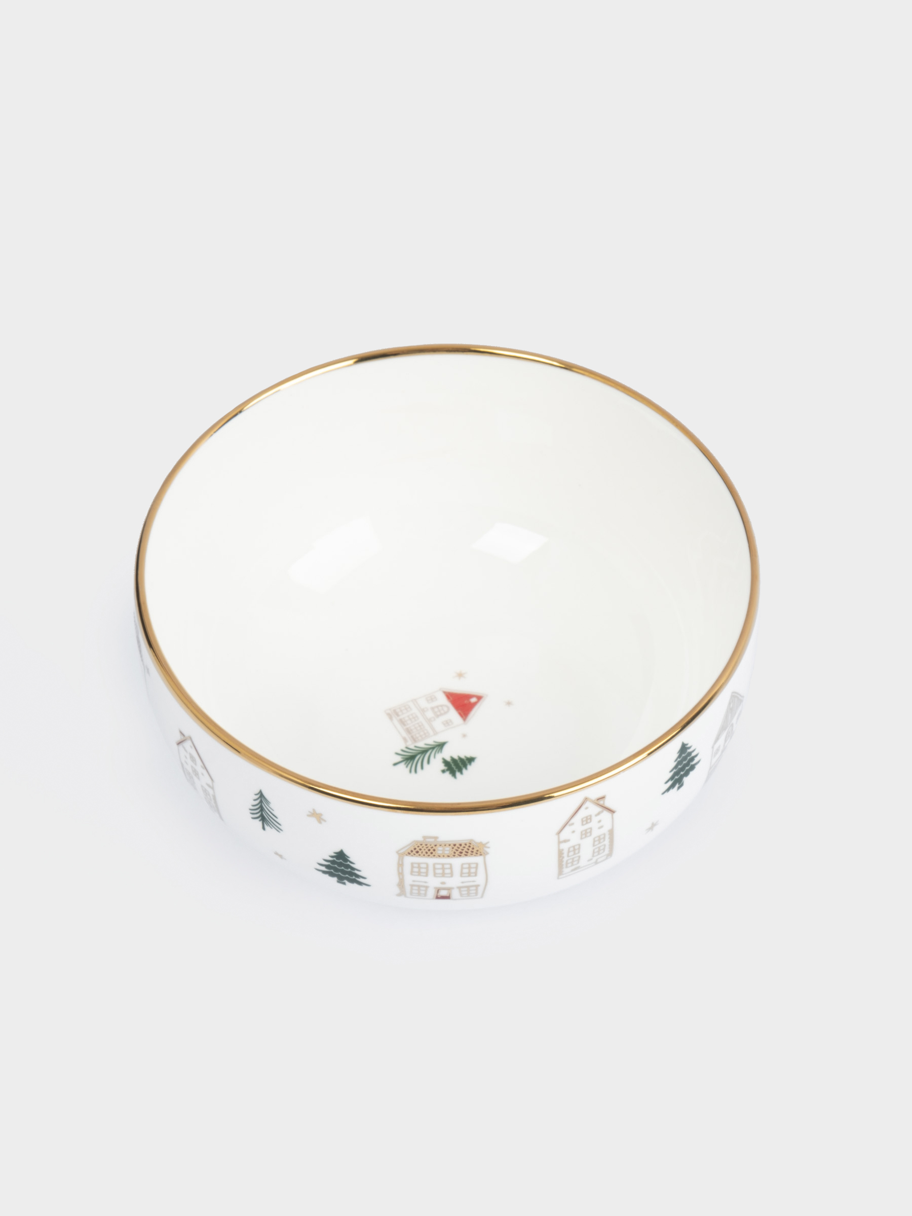 Пиала, 14x7 см, фарфор N, бело-золотистая, Домики и ели, Townlet, image-4