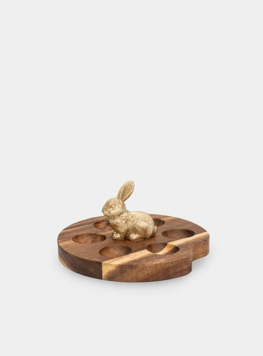 Блюдо пасхальное, 15х6 см, 6 отд, дерево/полирезин, Кролик, Easter ,image-0