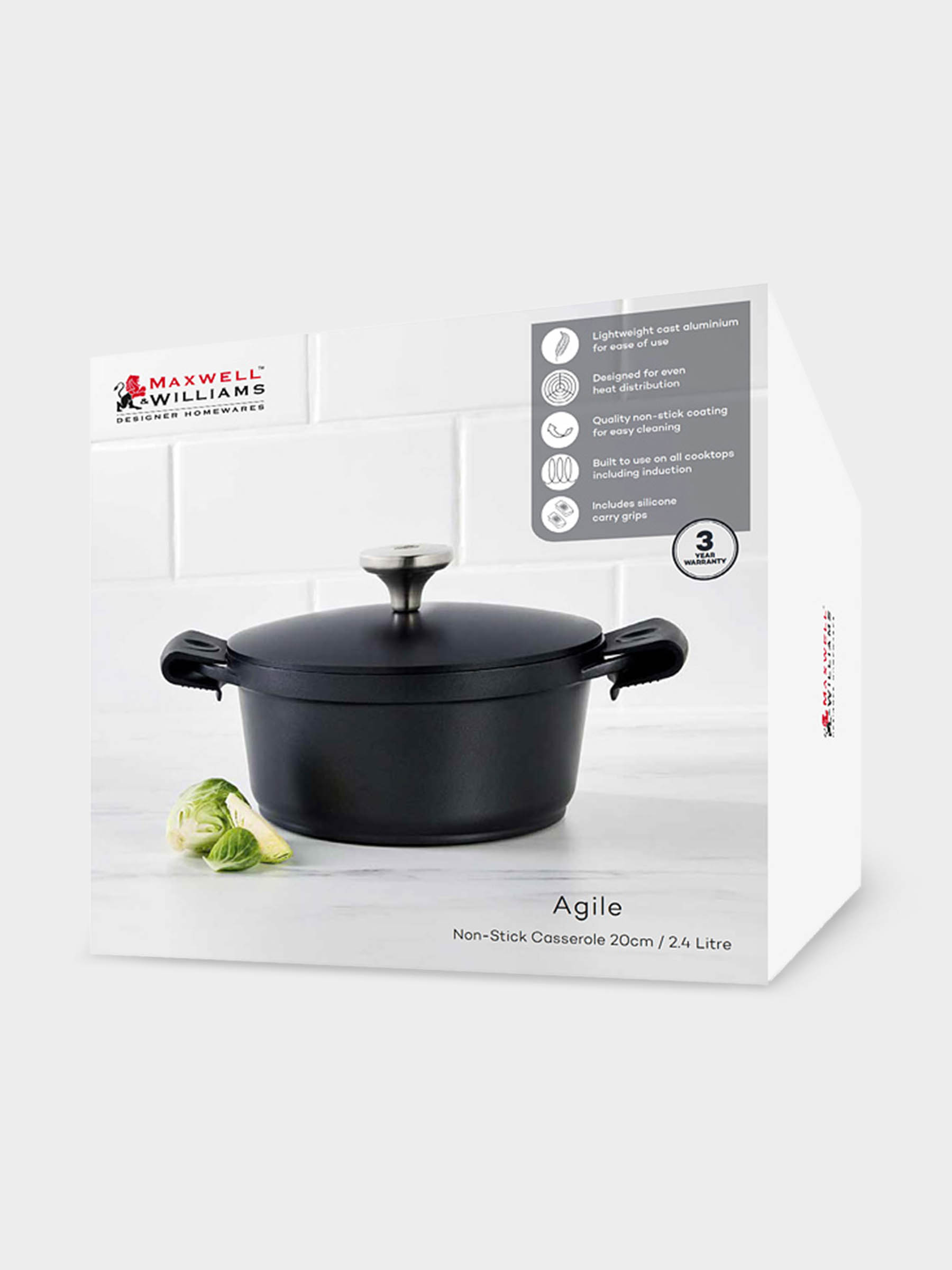 Кастрюля, 20 см, 2.4 л, с крышкой, с покрытием, алюминий, чёрная, Agile, image-4