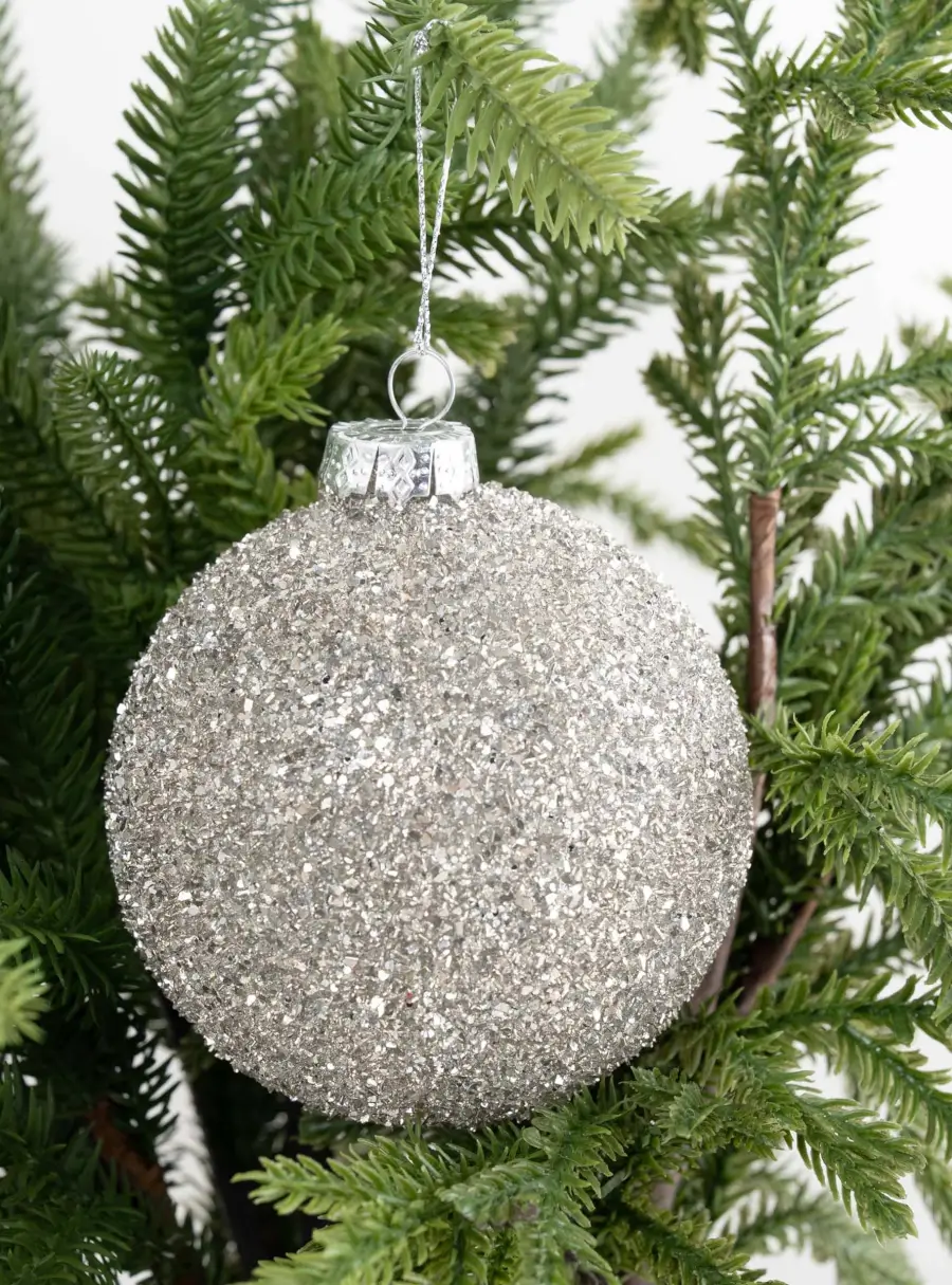 Игрушка елочная, 10 см, стекло, с блестками, серебристая, Шар, New Year ,image-1
