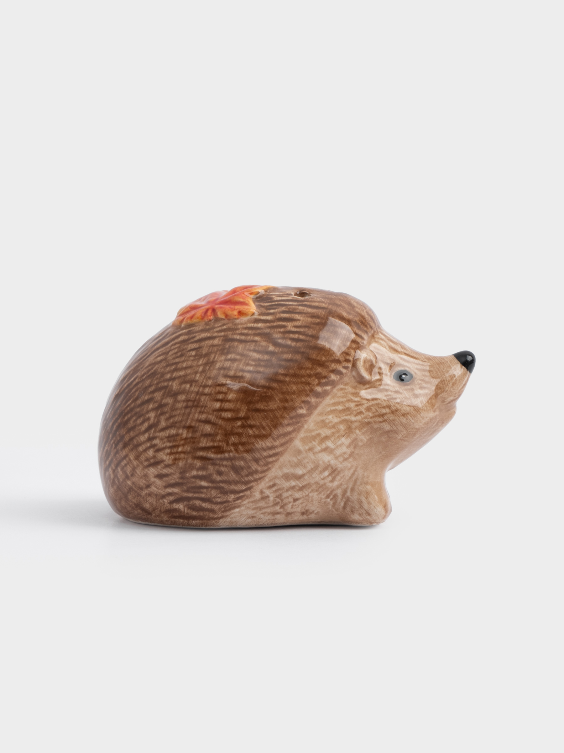 Емкость для соли или перца, 5 см, керамика, коричневая, Еж с листом, Autumn forest, image-4