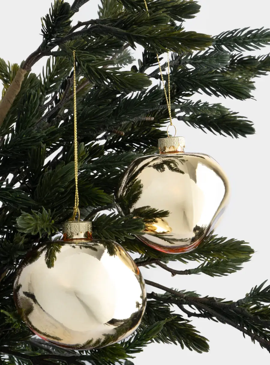 Игрушка елочная, 8 см, 2 шт, стекло, золотистая, Абстрактный шар, New year, image-2
