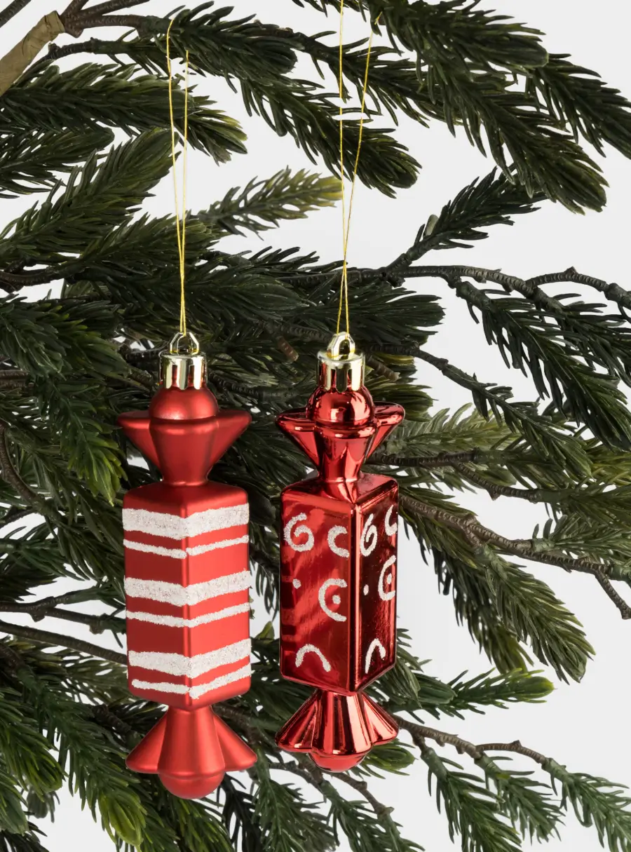 Игрушка елочная, 2 шт, 3х12 см, пластик, красная, Конфеты, New year, image-7