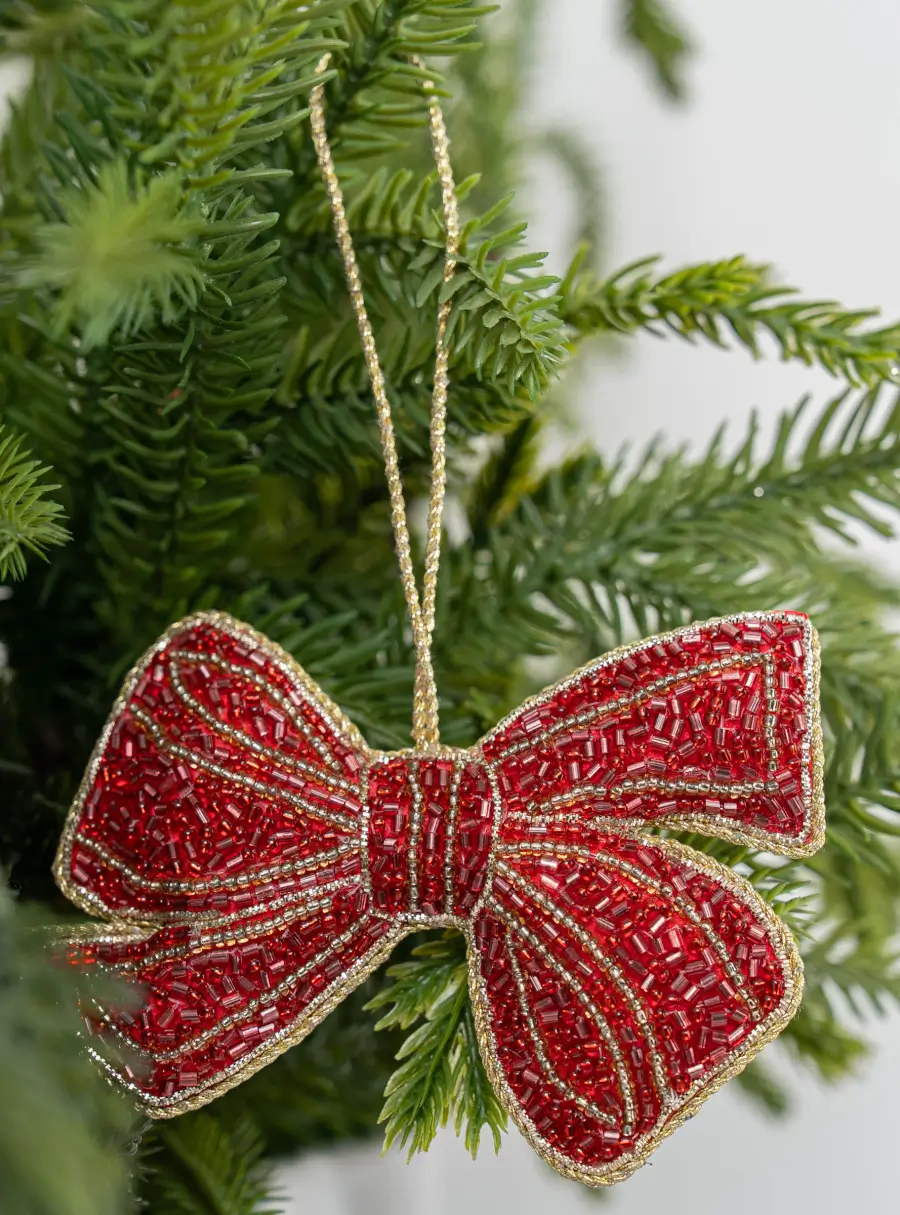Игрушка елочная, 10,5x7 см, бисер/полиэстер, красная, Бант, New Year ,image-2