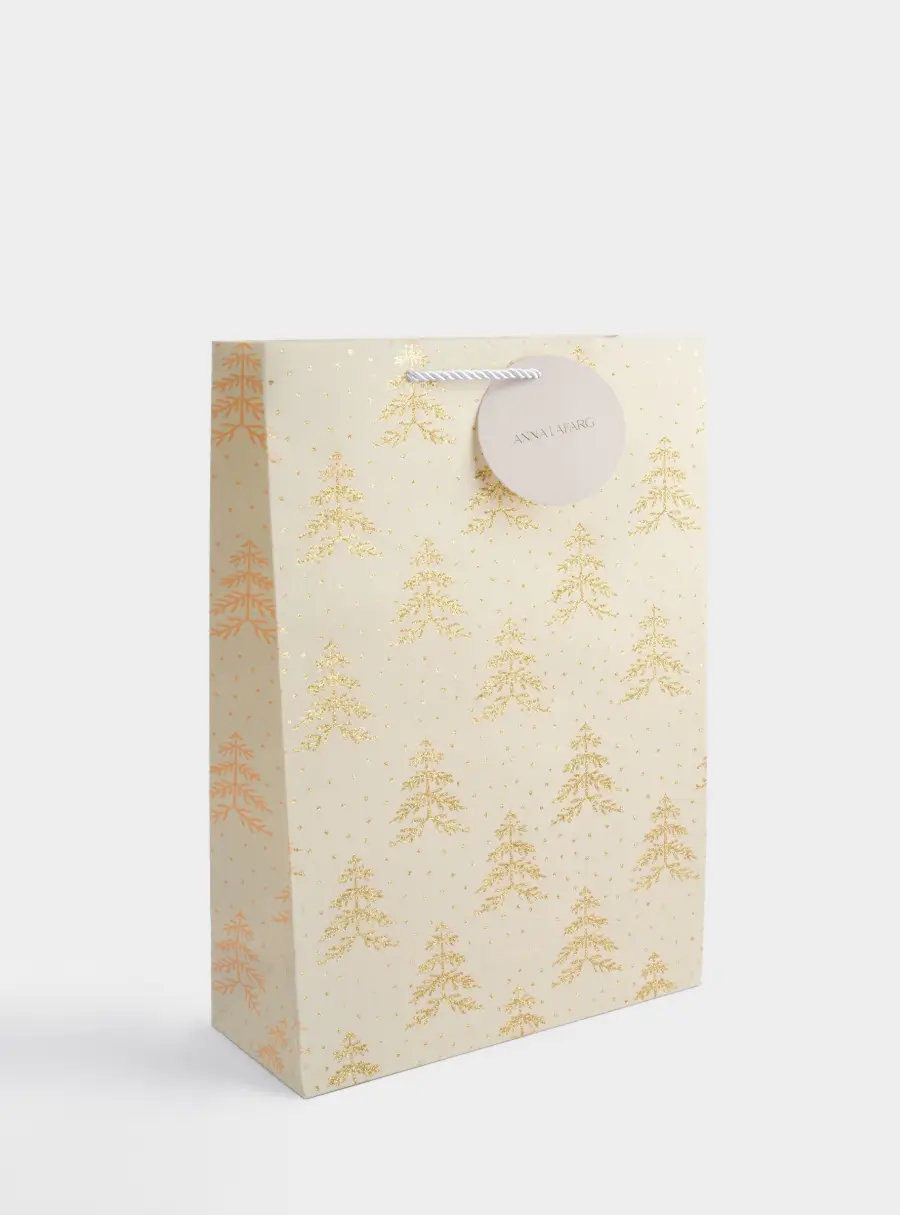 Пакет подарочный, 30х42 см, бумага, серый, Золотистые елки, Fir