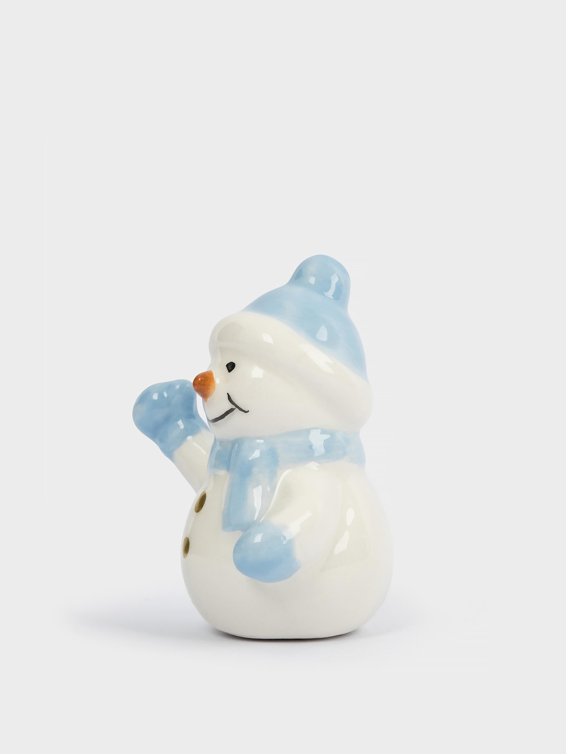 Статуэтка, 6 см, керамика, бело-голубая, Снеговик в шапке и шарфе, Snowman, image-2