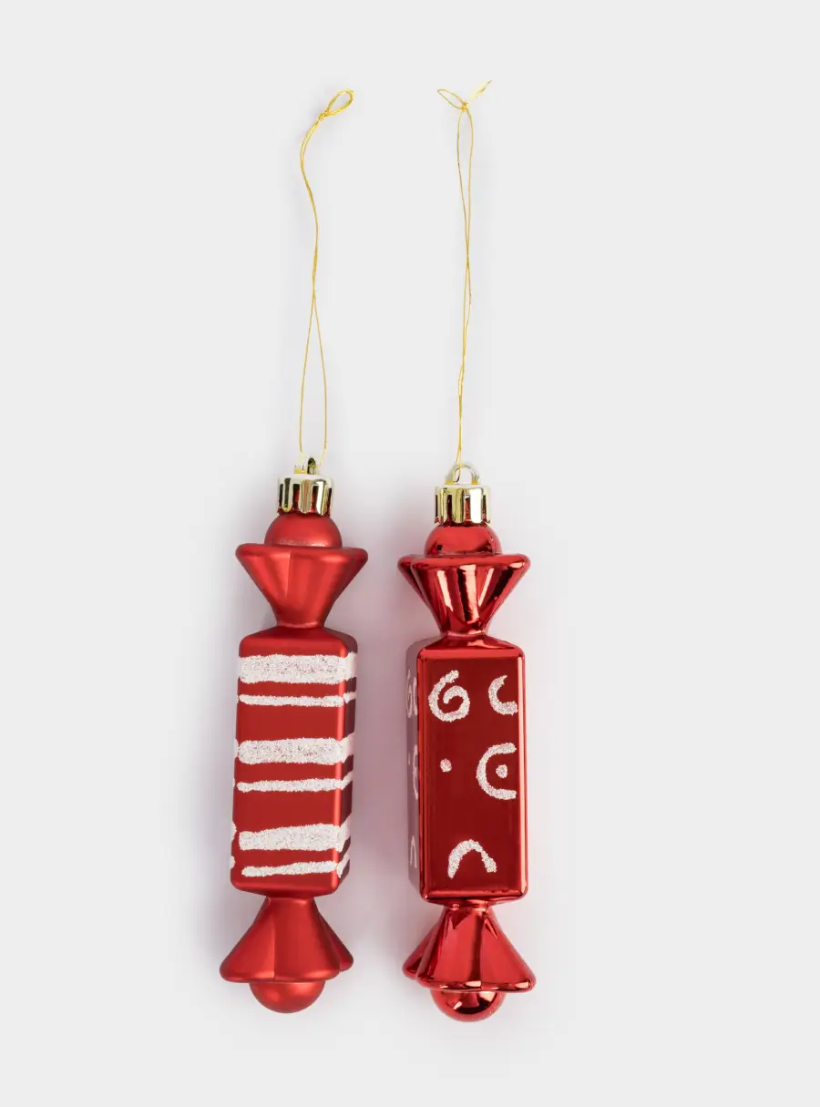 Игрушка елочная, 2 шт, 3х12 см, пластик, красная, Конфеты, New year, image-1