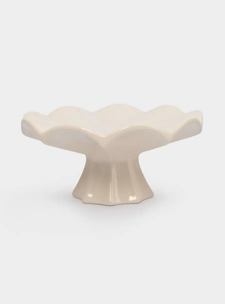 Ваза для фруктов, 24х11 см, на ножке, керамика, молочная, Волнистый край, Zephyr ,image-0