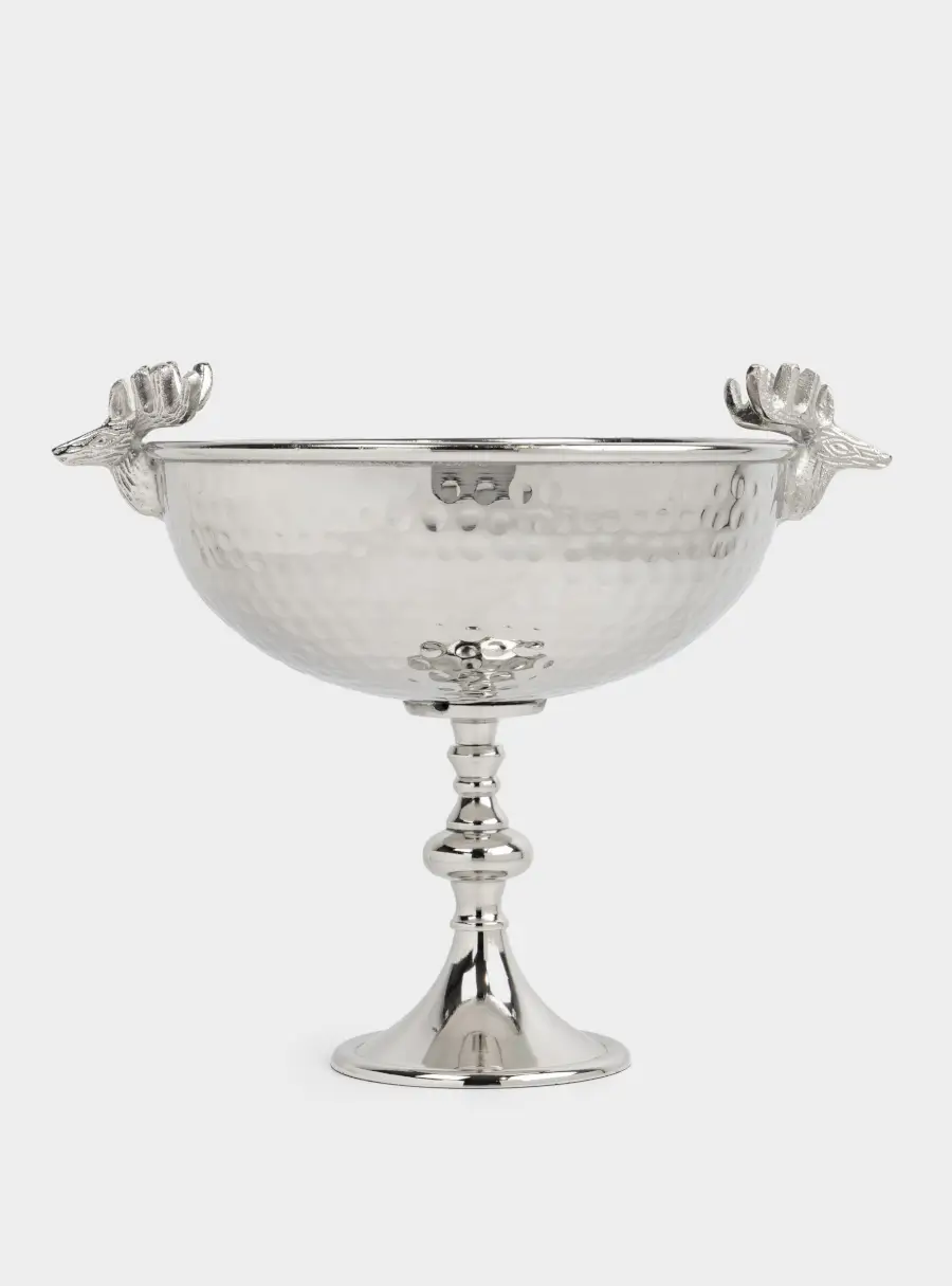 Блюдо на ножке, 26х32 см, металл, серебристое, Олени, Maral grey, image-5