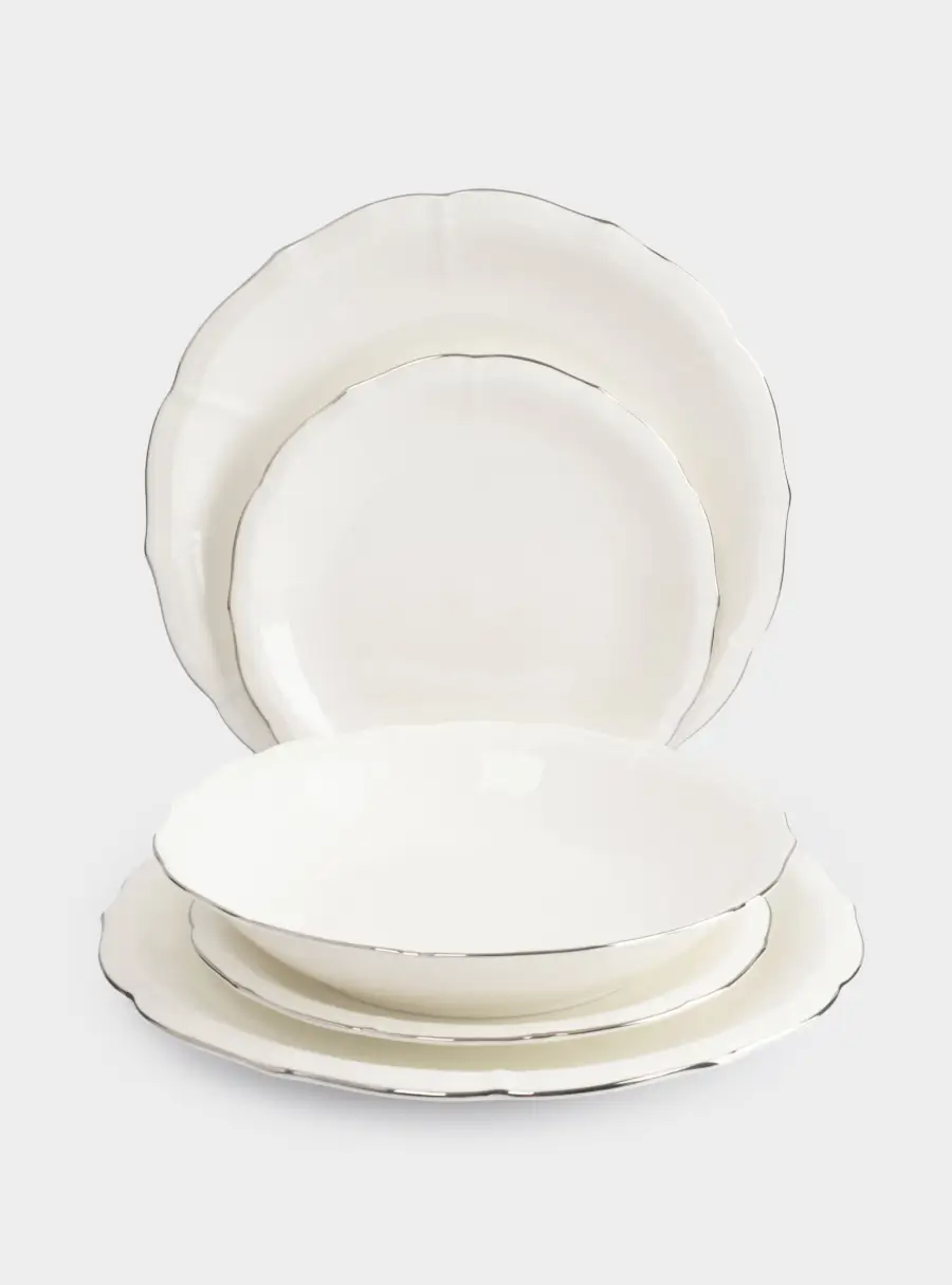 Сервиз обеденный, 6 перс, 18 пр, фарфор F, белый, с серебристым кантом, Dynasty ,image-0