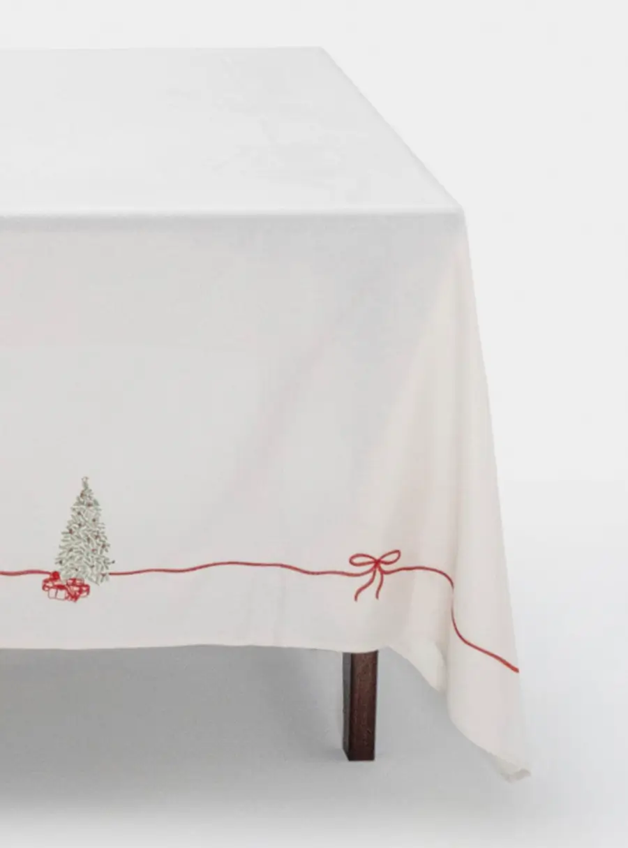Скатерть, 170х250 см, полиэстер, бежевая, Елка с подарками, Festival ,image-0