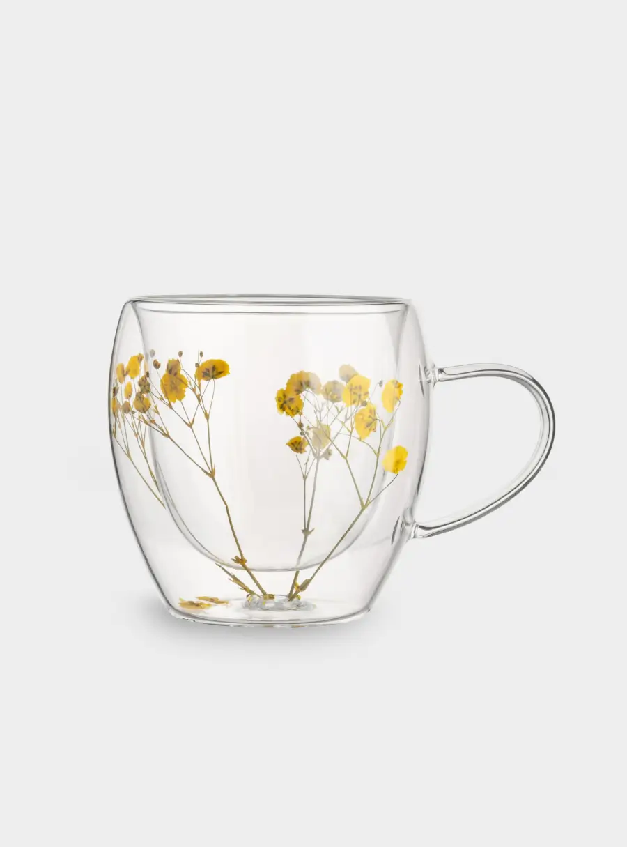 Кружка, 240 мл, стекло Б, с сухоцветами внутри, Желтые цветы, Wind-mystery ,image-1