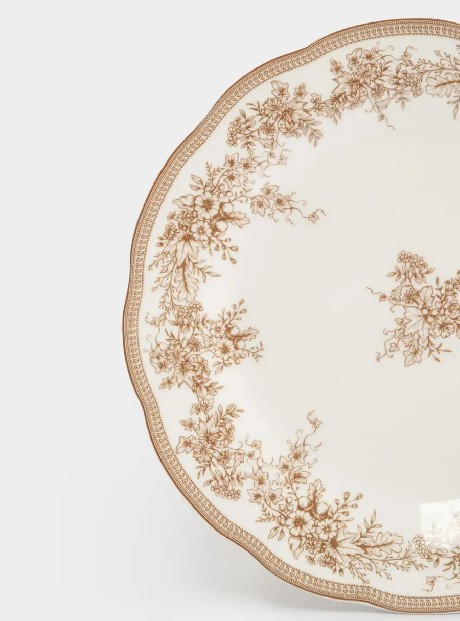 Тарелка обеденная, 26 см, фарфор P, белая, Коричневые цветы, Burgundy ,image-2