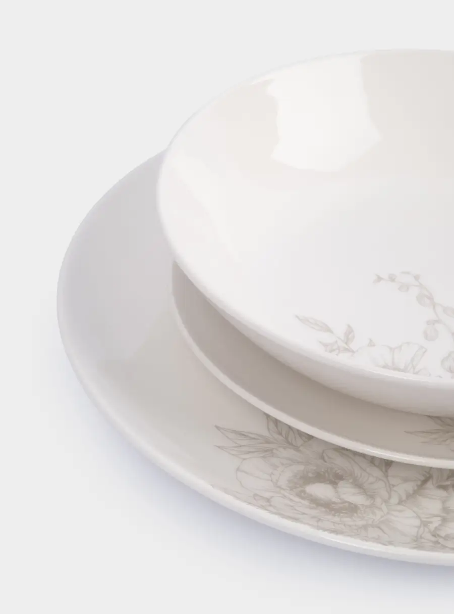 Сервиз обеденный, 6 перс, 18 пр, фарфор P, белый, Бежевые цветы, Lorenzo, image-7