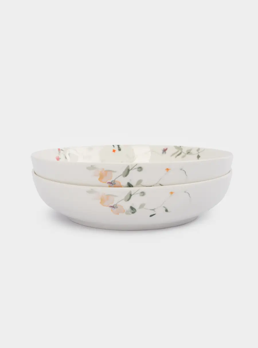 Тарелка суповая, 20х6 см, 780 мл, 2 шт, фарфор N, белая, Цветы и листья, Primrose ,image-0