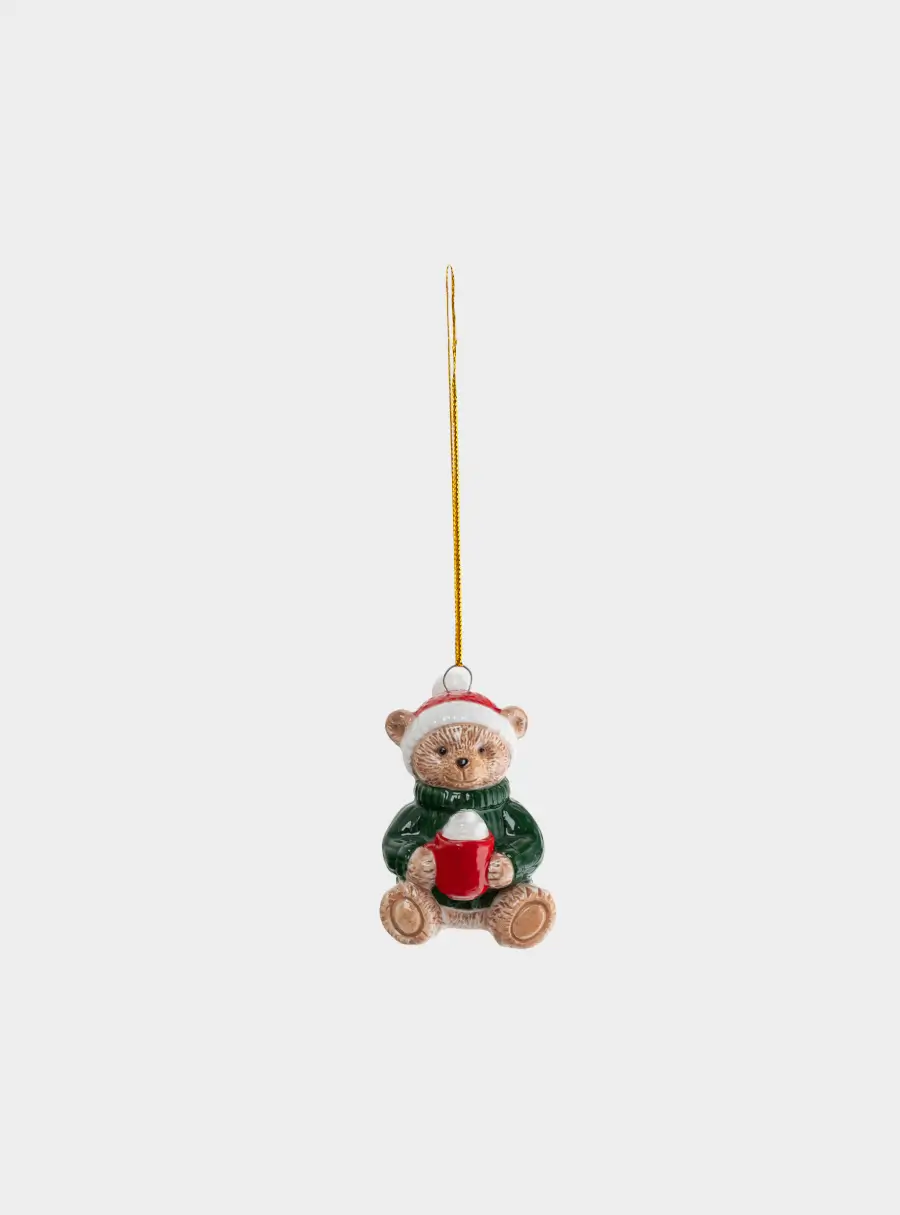 Игрушка елочная, 6 см, керамика D, Мишка с какао, New Year ,image-1